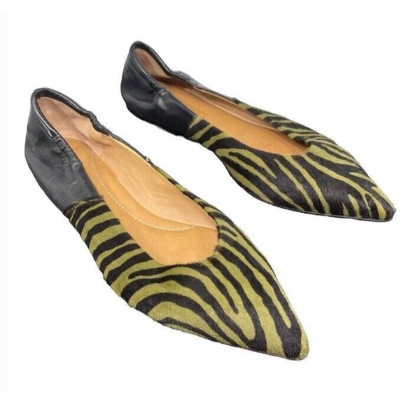 POMME D’OR Flats Designer Leather Fur Animal Print Pointy Fun City Chic IT38 US8 - Picture 8 of 9